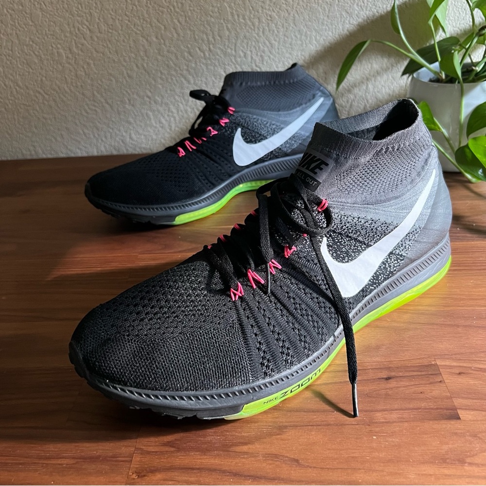 Nike Black and Gray Athletic Shoes with White Swoosh